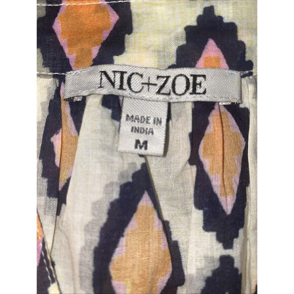 NIC+ZOE Falling Diamonds button-up top Orange Multi Medium - Picture 4 of 6